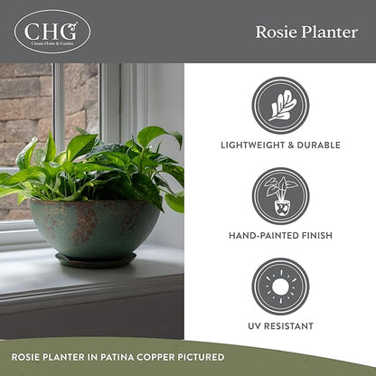 Classic Home and Garden by Growscape Rosie Modern Planter w/Drainage - Contemporary Planter Bowls - Shallow Round Vases for Small Plants - Versatile Indoor & Outdoor Pots (10” Earth)