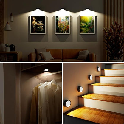 3 Pack Picture Lights for Wall, 13 RGB Color Rechargeable Battery Operated wall lights, Picture Frame lights with 3 Lighting Modes, Wireless Magnetic Painting Light with Remote Control Timer, (Black)
