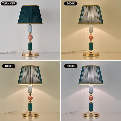 Green Fabric Shade Table Lamp Modern Metal Desk Lamp with Plug Cord Switch for Bedroom Bedside