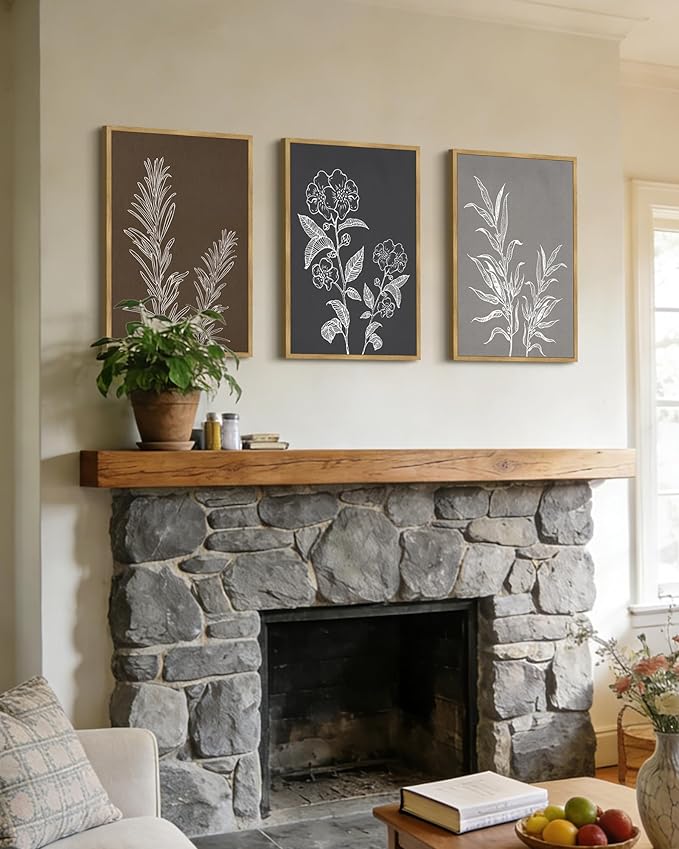 Drsoum Botanical Boho Vintage Flower Wall Art Framed Retro Floral Prints Wildflower Neutral Rustic Bohemain Artwork Kitchen Living Room Ready to Hang 16x24in Natural Framed