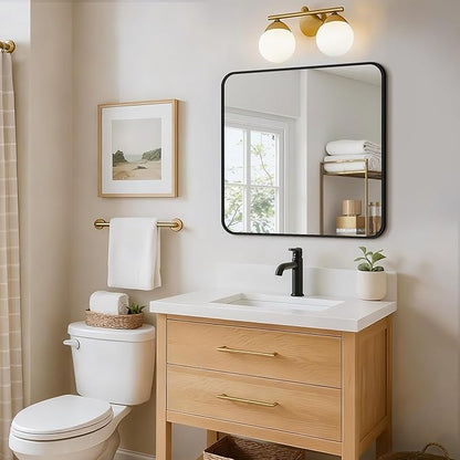 Bathroom Vanity Mirror for Wall, 30"x30" Wall Mounted Bathroom Mirror for Over Sink with Sturdy Metal Frame, Vertical or Horizontal, Living Room, Bedroom, Entryway(Black)