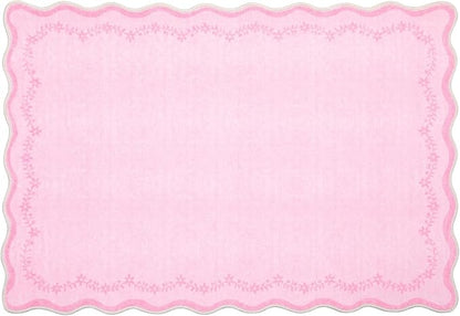 GarveeHome Scalloped Entryway Rug, 2x3 Valentines Solid Pink Washable Front Door Rug Indoor Entrance Floral Carpet Non-Slip Low Pile Throw Rugs for Kitchen, Powder Room, Entry, Bathroom, Kids Room