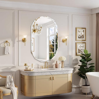 GLASHOM Frameless Oval Bathroom Mirror, 48x28 Inch Vanity Mirror for Over Sink with Beveled Edge, Decorative Wall Mirror for Bedroom, Living Room and Entryway, Hangs Horizontally or Vertically