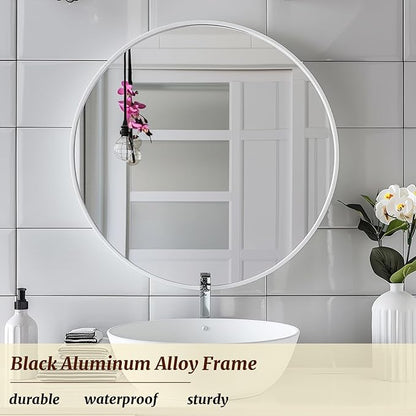 White Round Mirror 18 inch, White Circle Mirror, Bathroom Mirror, Round Wall Mirrors for Living Room, Bathroom, Hallway.