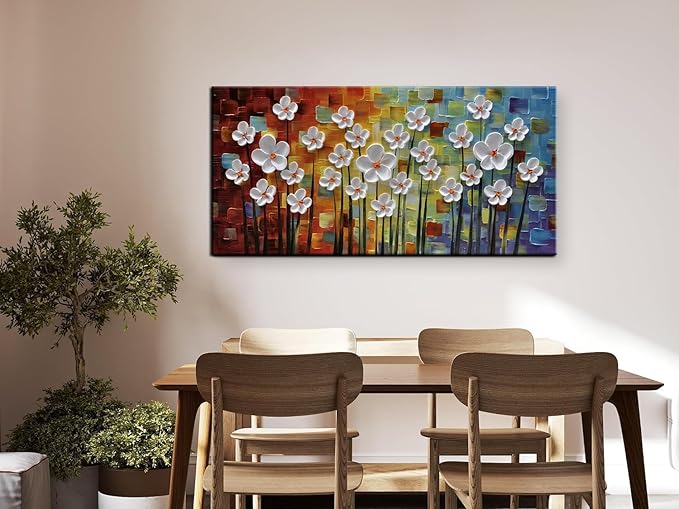 YaSheng Art - 3D Textured Wall Art Hand painted Oil Paintings Floral , Beautiful colorful Canvas Wall Art ,Modern Abstract Artwork, Texture Flowers Paintings, bathroom living room for Wall Art ,Home Wall Decor Picture 24x48inch