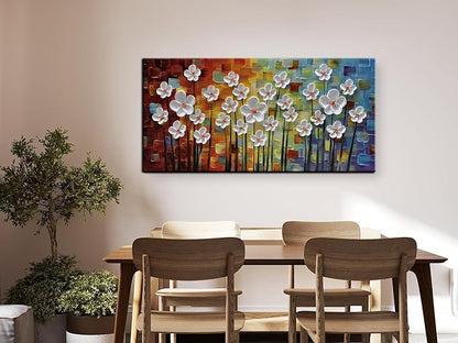 YaSheng Art - 3D Textured Wall Art Hand painted Oil Paintings Floral , Beautiful colorful Canvas Wall Art ,Modern Abstract Artwork, Texture Flowers Paintings, bathroom living room for Wall Art ,Home Wall Decor Picture 24x48inch