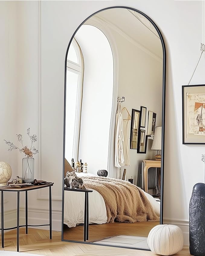 Antok Arched Full Length Mirror, 68"x28" Black Metal Frame Floor Mirror for Bedroom Living Room, Freestanding/Wall Mount/Leaning