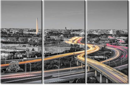 3 Pieces Washington DC Skyline Wall Decor for Living Room American Cityscape Artwork Wall Decor for Bedroom Giclee Wooden Framed Gallery-Wrapped Ready to Hang (60" Wx40 H)