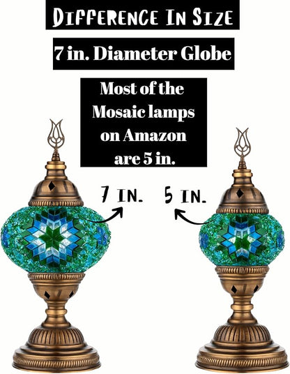 DEMMEX – 7" Large Globe Turkish Moroccan Mosaic Table Lamp, Handcrafted Tiffany-Style Colorful Glass Bedside, Desk & Table Light, Artisan Decor for Living Room or Bedroom, 14" H (Lilac)