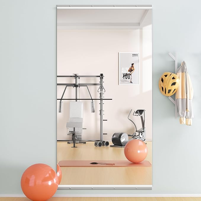 Hasipu Home Gym Mirror 71" L x 32" W - 1PC Large Full Body Mirror for Yoga, Fitness, Garage, Dance Studio, Wall-Mounted, 0.16in Tempered Glass Frameless