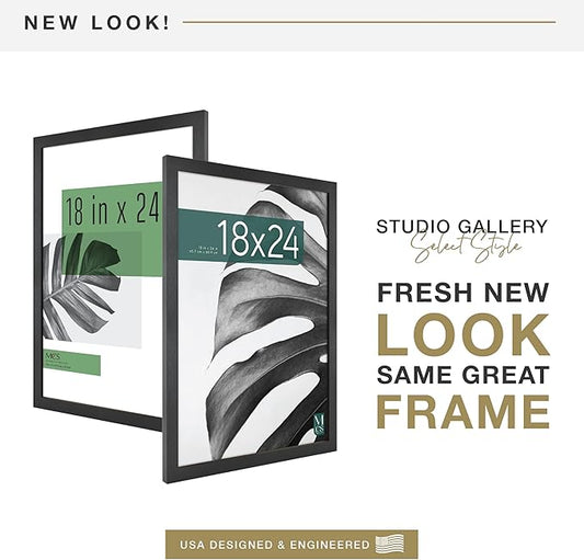 MCS Studio Gallery 18x24 Poster Frame Black Woodgrain Engineered Wood, Vertical & Horizontal Wall Hanging Large Picture Frame for Photos, Posters & Art Prints (2-Pack)