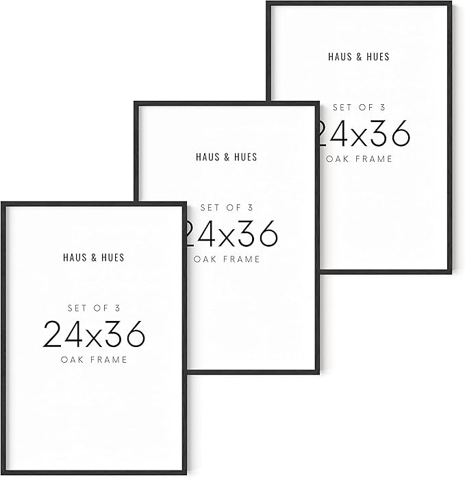 HAUS AND HUES 24x36 Black Oak Frame Set of 3 - Wooden Wall Display, Rustic Poster Holders