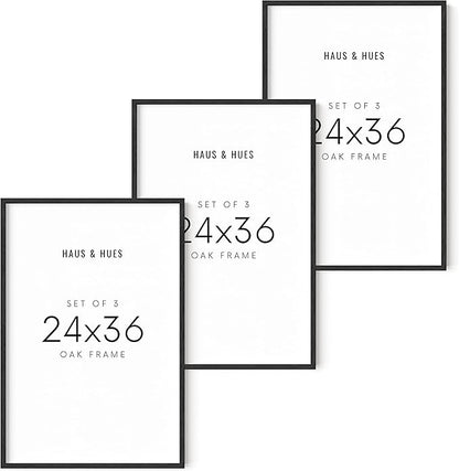 HAUS AND HUES 24x36 Black Oak Frame Set of 3 - Wooden Wall Display, Rustic Poster Holders