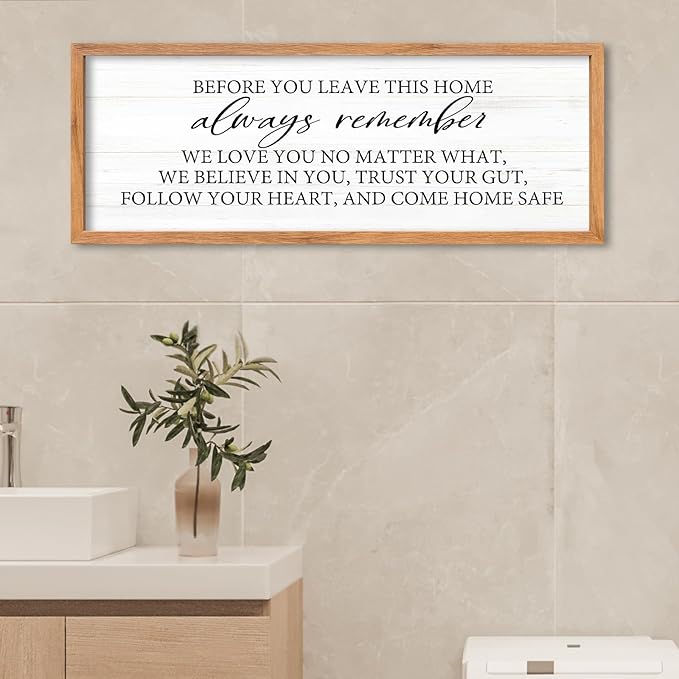 AuraPeak Before You Leave This Home Sign for We Love You Inspirational Quotes Laundry Room Living Room Wall Decor Family Entryway kitchen Wall Hanging Art (40"×15" Wood)