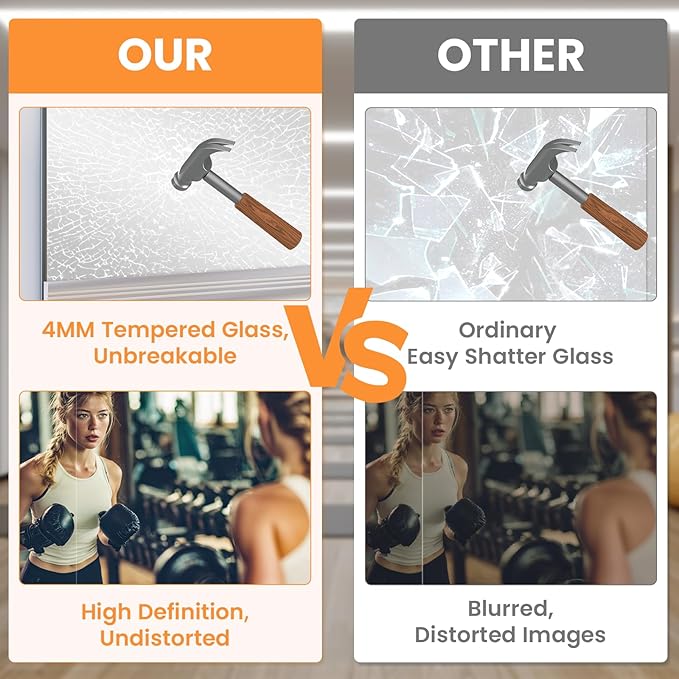 Peegel Home Gym Mirror - 65''x30''(2PCS) Large Frameless Tempered Glass Workout Mirrors for Home Gym Wall,Yoga,Garage,Dance