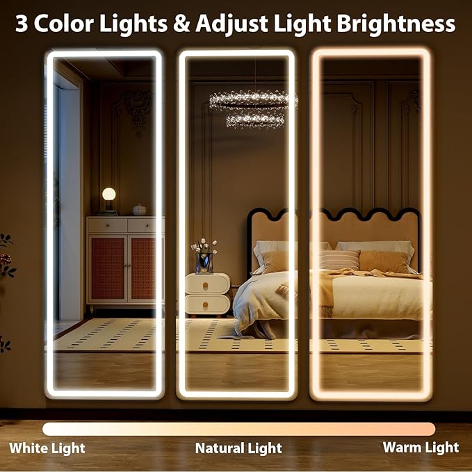 Full Length Mirror with LED Lights, LED Mirrors Full Length Floor Mirror Full Body Mirror for Bedroom Wall Mounted Free Standing (Rectangle, 71" L×26" W)
