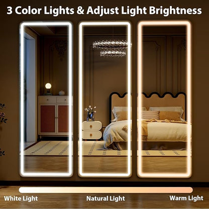 Full Length Mirror with LED Lights, LED Mirrors Full Length Floor Mirror Full Body Mirror for Bedroom Wall Mounted Free Standing (Rectangle, 68" L×26" W)