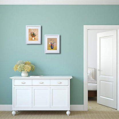 11x14 Picture Frame Set of 2 Made of Solid Wood Photo Frames with Real Glass for Pictures 8x10 with Mat or 11x14 Without Mat, Wall Mounting or Tabletop display Photo Frames in White
