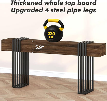 knoworld 71 Inch Long Console Table, Extra Thick Industrial Sofa Table Behind The Couch Rectangular Entryway Table for Entrance Hallway Living Room, Entire top Board & 4-Pipe Legs, Walnut