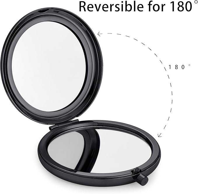 Compact Mirror for Purse, Metal Round Shell, Double-Sided 1X/2X Magnifying, Portable Travel Small Makeup Mirror, Mini Pocket Mirror, Black, 12 Pack
