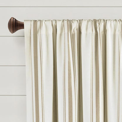Lush Decor Farmhouse Stripe Yarn Dyed Eco-Friendly Recycled Cotton Window Curtain Panel Pair, 42" W x 63" L, Neutral - Classic Modern Rustic Charm - Eco Friendly Cotton Fabric