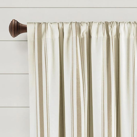 Lush Decor Farmhouse Stripe Yarn Dyed Eco-Friendly Recycled Cotton Window Curtain Panel Pair, 42" W x 63" L, Neutral - Classic Modern Rustic Charm - Eco Friendly Cotton Fabric