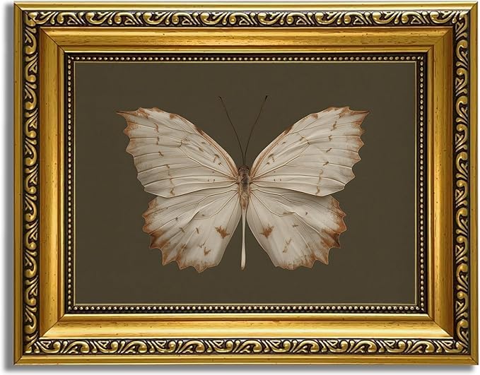 YD&YZY Gold Framed Vintage Wall Art Canvas Classical Butterfly Dark Gray Farmhouse Wall Decor Retro Moody Aesthetic Art Painting Picture Print Decor for Bedroom Bathroom 8x10 inch Small Framed