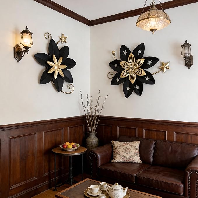 LIFFY Metal Leaf Wall Art (Black & Gold 2)