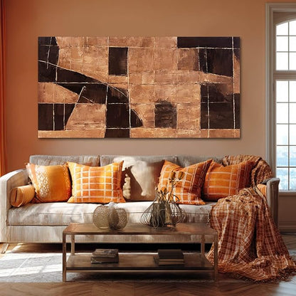LEVERUP Large Abstract Wall Art Geometric Block Wall Artwork Black and Gold Wall Decor for Living Room Bedroom Office 29×58 Inch Textured Hallway Decorations