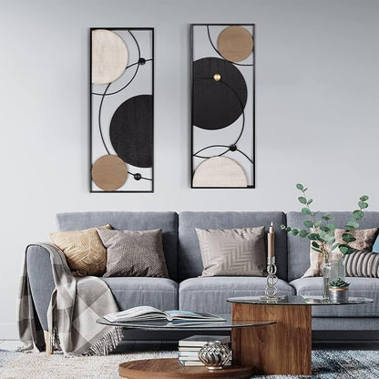 Oakrain 2 PCS Metal Wall Art - 35.4" X 14.1" Abstract Astronomy Wall Decor with Frame - Planet & Orbit Line Minimalist Wall Art Sculpture for Living Room, Office, Bedroom, Study