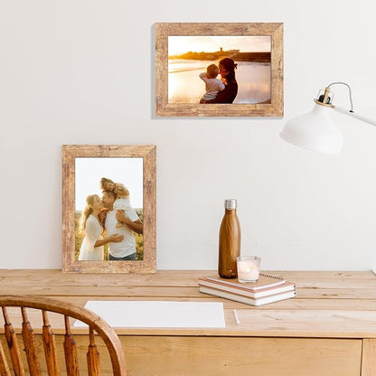 iRahmen 6x9 Picture Frame Set of 2, Rustic Brown Frame with High Definition Glass, 6 x 9 Wood Rustic Photo Frames for Horizontal or Vertical Table Top and Wall Mounting