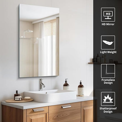 CILIBER Frameless Mirror, 20x36 Mirrors for Wall, Rectangle Bathroom Mirror for Over Sink, Frameless Vanity Mirror with Polished Edge, 3mm Tempered Glass, Hangs Horizontally or Vertically