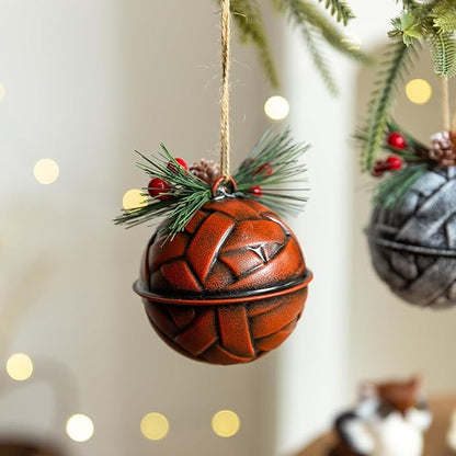 Christmas Bells, Christmas Jingle Bell Decorations with Pinecones and Berries Festive Decor with Real Bell Sound - Holiday Decor for Christmas Tree, Wreath, 3 Pack (White, Red & Green)