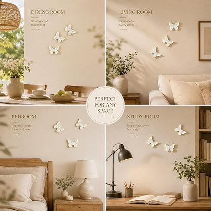 GUSFREUD 3D Butterfly Wall Decor Set – Resin Wall Decorations for Living Room, Bedroom, Garden, Yard, Outdoor and Gallery Walls - Ivory Gold - Set of 3