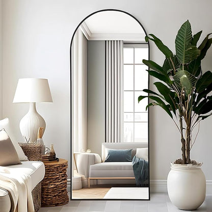 Simple Deluxe Arched Full Length Mirror, 65"×24" Large Floor Mirrors, for Wall Door Bedroom Bathroom Living Room (Black)