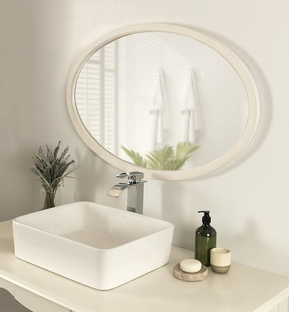 Kate and Laurel Hogan Farmhouse Oval Wall Mirror; 24 x 36; Rustic White; Sophisticated Coastal Mirror for Wall
