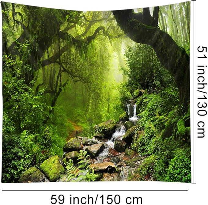 Llamazing Forest Tapestry - Green Creek, 60''L51''W - Magic Landscape for Living Room & Bedroom Decor