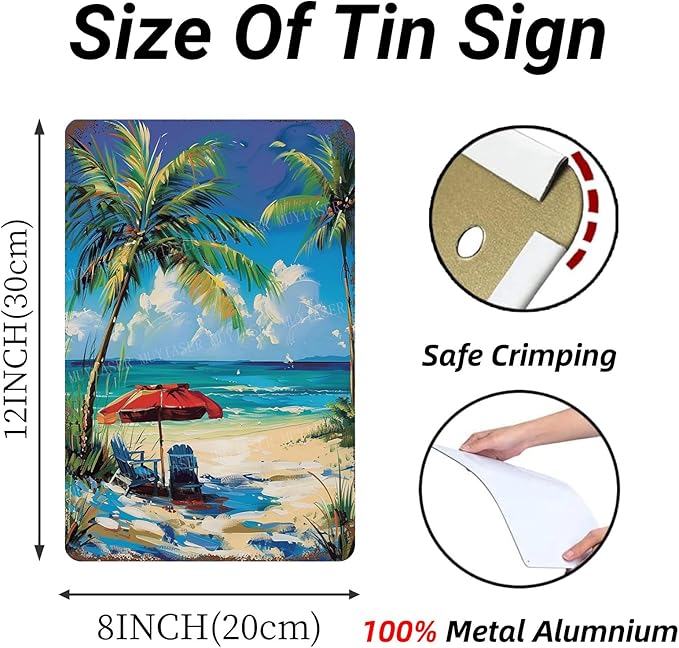 Beach Metal Signs Vintage Signs Retro Aluminum Tin Sign for Beach Kitchen Office Home Bar Cafe Decor 8x12 Inch