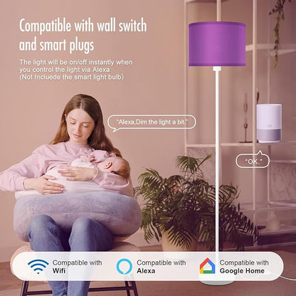 Floor Lamp for Bedroom, Purple Standing Lamp, Modern Stand Up Lamps with Lampshade, 59" Tall Lamp, Foot Switch, Small Corner Lamp Decor for Kids Room, Living Room , Den, Office(NO Bulb,E26 Base)