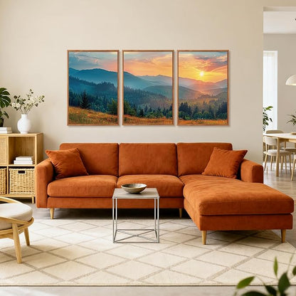 Aurlan Boho Mountain Sunset Landscape Framed Wall Art(24"x36"), 3PCS Green Blue Ridge Grand Teton National Park Canvas Artwork, Abstract Modern Watercolor Nature Forest Scenery Decor for Home Office Bedroom