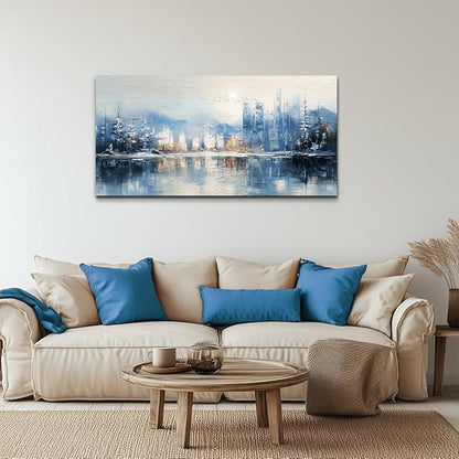 QIYILEXWART Canvas Wall Art For Living Room Wall Decor For Bedroom Office Wall Decorations Abstract Watercolour Painting The Blue Lake Pictures Artwork Room Aesthetic Home Decor Ready To Hang