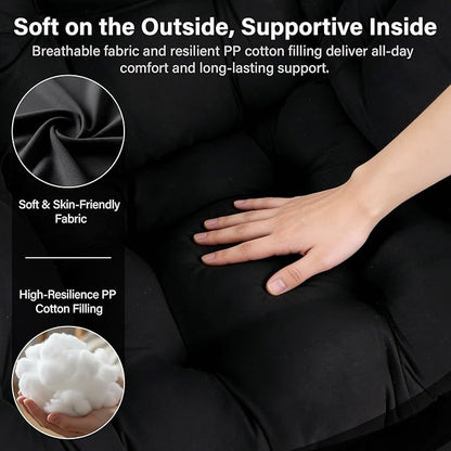 MBOOYOME Lazy Chair, Modern Soft Reading Chair Accent Contemporary Sofa Chair with Armrests and a Side Pocket for Living Room, Bedroom, Dorm & Office, Black