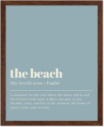 Poster Master Typography Poster - Dictionary Print - Beach Definition, Home of Peace and Calm, Sanctuary, Waves, Soul, Relax - Gift for Family, Friend - Wall Decor for Home, 8x10 Brown Framed