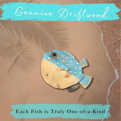 Driftwood Fish Nautical Wall Decor - Handmade Wooden Rustic Coastal Wall Art for Living Room, Bedroom, Office, Bathroom - Ocean Beach Decoration (Bubba)