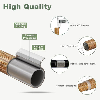 QDWIS Wood Curtain Rods for Windows 66 to 120 Inch,1'' Diameter Drapery Rods with Imitation Wood Grain Leaf Pattern Finials,Boho Adjustable Heavy Duty Curtain Rods Set,36-120'',Color:Natural Wood