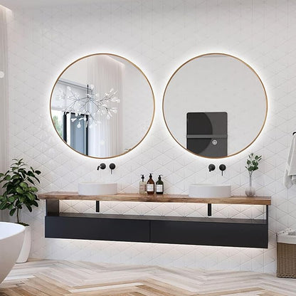 Niccy 36" LED Backlit Round Mirror for Bathroom, Gold Framed Vanity Light Wall Mirror, LED Smart Circle Mirrors with 3 Lighting Colors, Round Lighted Mirror with Anti-Fog, IP65 Waterproof