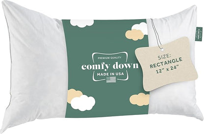 ComfyDown 12x22 Throw Pillow Insert, Down & Feather Fill, 100% Cotton Cover, Made in USA – Premium Soft Lumbar Decorative Pillow Form Sham Stuffer for Bed, Sofa & Couch