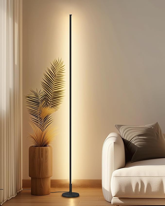 TACAHE Minimalist Corner Floor Lamp - 2700K-6500K Dimmable LED Night Light - Modern Standing Mood Lamp with Remote Control for Living Room, Bedroom - 57" 12W - Black - 1Pack