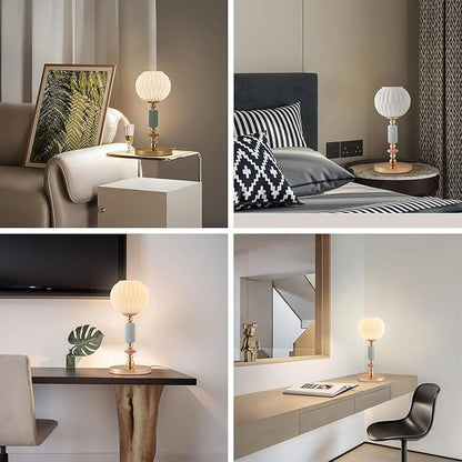 Modern Milk White Glass Table Lamp Bedside Nightstand Lamp Metal Desk Light with Plug Cord Switch for Bedroom Living Room Dining Room