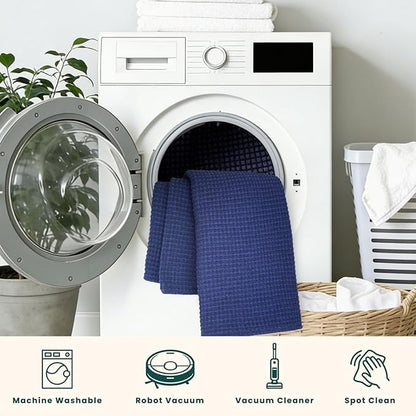 KOZYFLY Washable 2x3 Entry Area Rug, Small Throw Rugs for Entryway, Woven Non Slip Rubber Backed Door Mat Indoor Entrance, Front Porch Carpet for Foyer, Kitchen, Bedroom, Living Room, Royal Blue/Navy